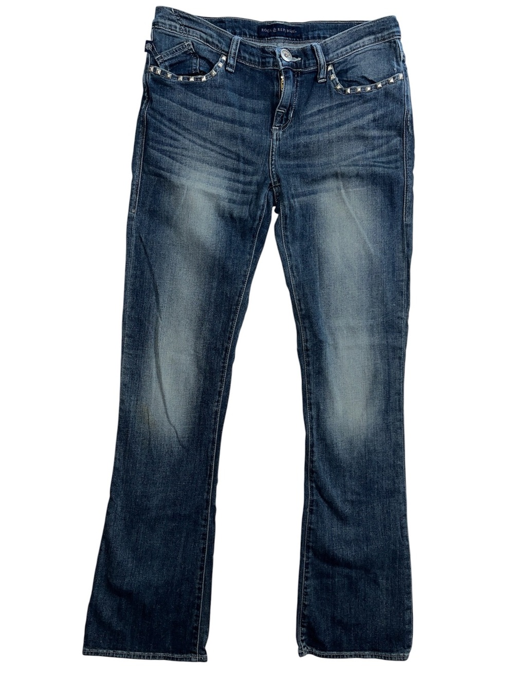 Rock & Republic Kasandra Bootcut Jeans Size 8 Studded Pocket Stretch Denim Y2K